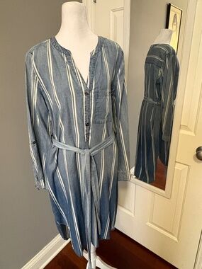 Luxology Striped Chambray Shirt Dress